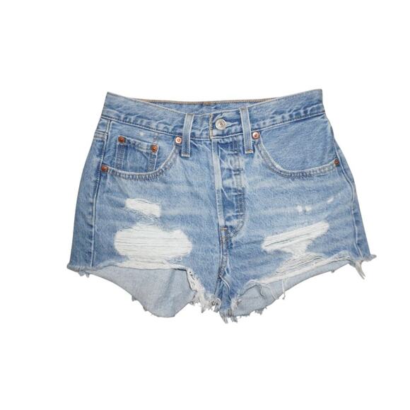 Levi's 501 High Rise Distressed Denim Shorts – Light Wash -24 - Picture 1 of 7